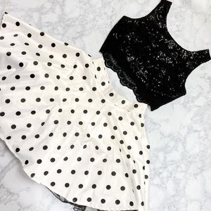 Black and White Polka Dot Sequin Skirt Set